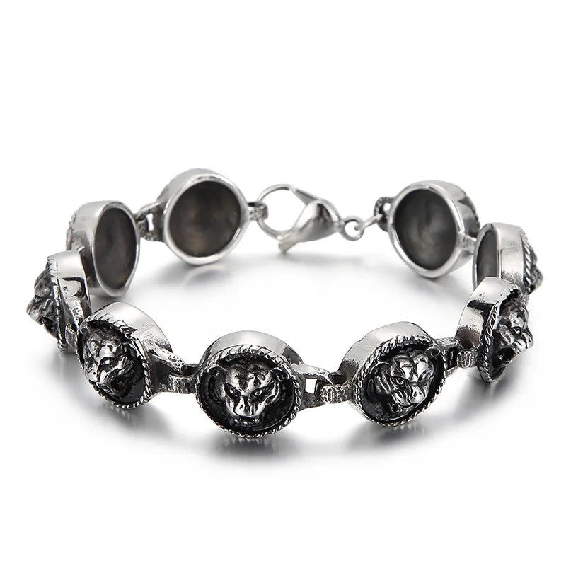 KALEN Casting Tiger Head Round Blank Hip Hop Stainless Steel Jewelry Zodiac Bracelet for Men