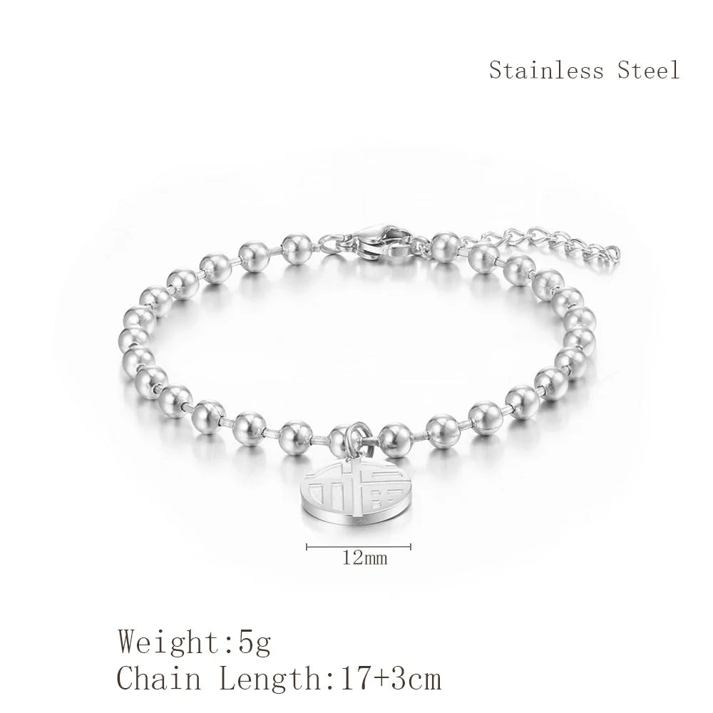 Chinese Fu Lucky Charm Stainless Steel Jewellery | Necklace, Bracelet & Earrings | Silver & Gold