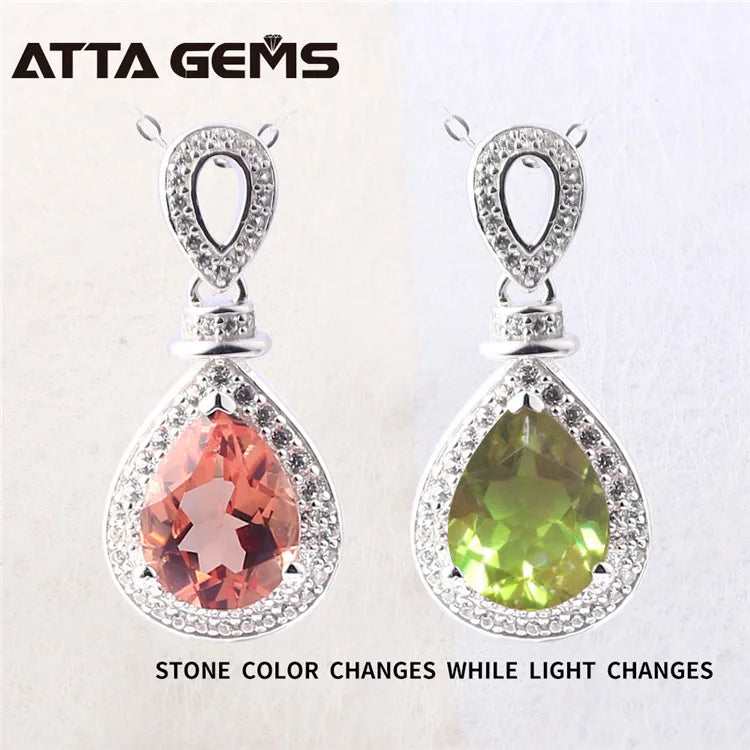 Synthetic Diaspore Zultanite Gemstone Jewelry Sets 925 Sterling Silver Ring Water Drop Earrings Necklace Wedding Gift for Women