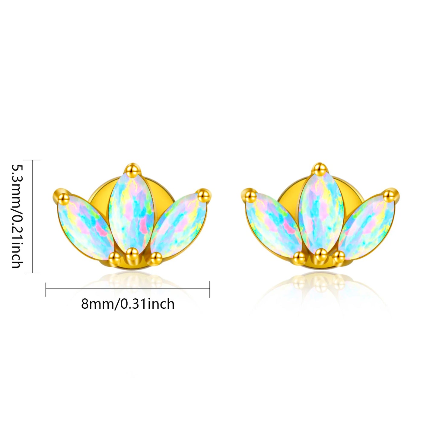 Flower Opal Stud Earrings - Blue Fire Opal Eye Detail Design | Playful Daily Jewelry Bulk Gifts