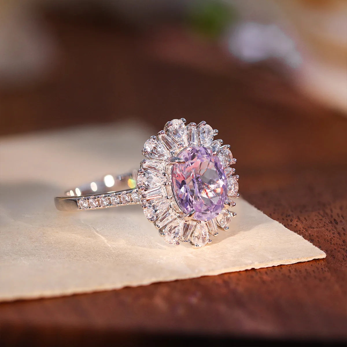 S&S Purple Lab Stone Oval Cut Bridal Jewellery Set | 925 Silver Rhodium Plated Necklace, Ring & Earrings | S&S Collection