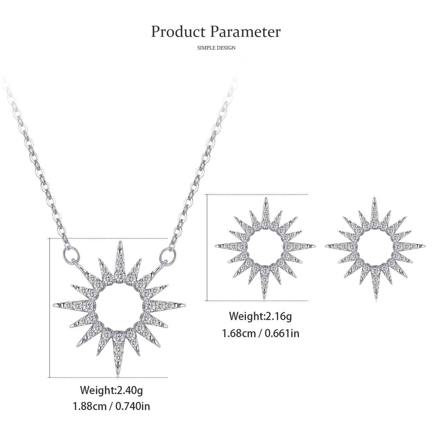 Sparkling Clear Zircon 925 Sterling Silver Luxury Sun Pendant Necklace Earrings For Women Classic Wedding Statement Jewelry