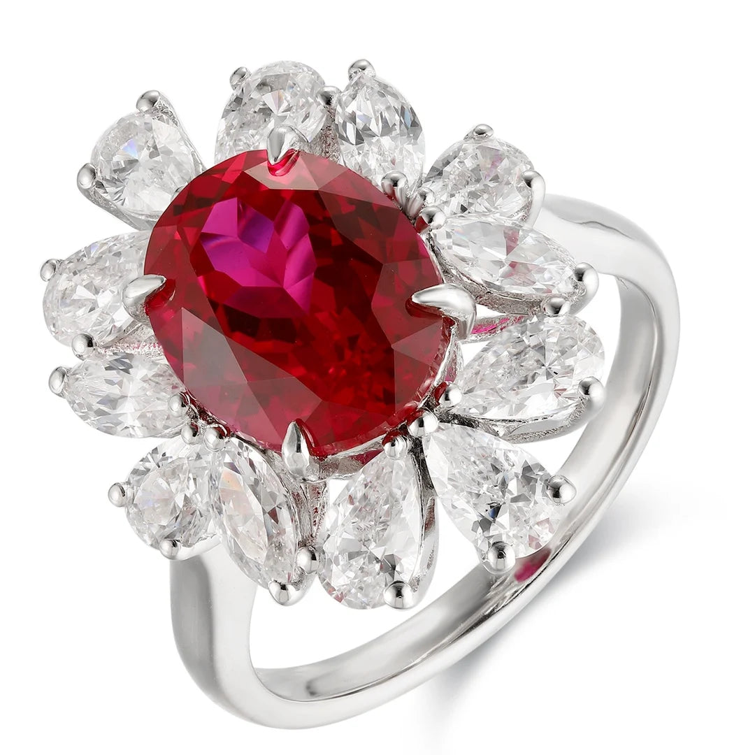 S&S Lab Grown Ruby 925 Silver Bridal Jewellery Set | Oval Cut Vintage Ring, Necklace & Earrings | S&S Collection
