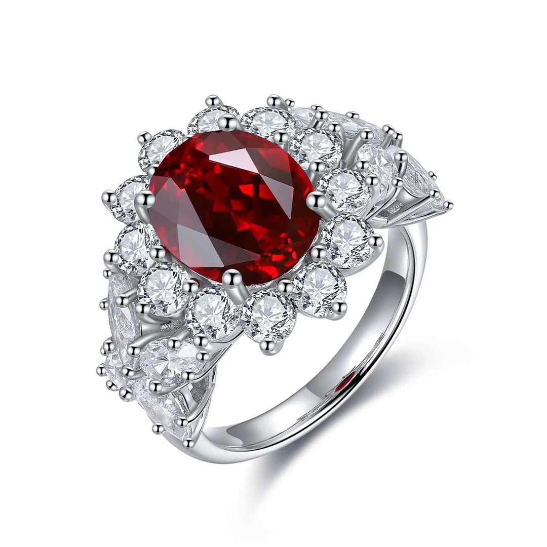 Gemfiori Jewelry Trendy High Quality S925 Silver Cultivated Ruby Ring Unisex Engagement Ring for Wedding Party or Gift