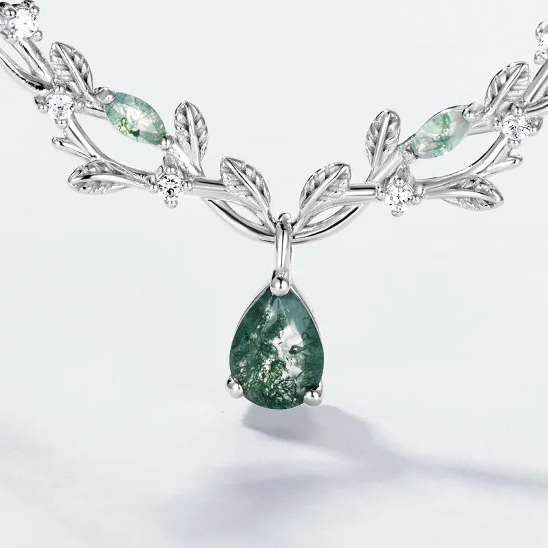 ArtistA Norelle Factory Pear-shaped Green Moss Pendant Fashion Jewelry S925 Sterling Silver Necklace for Women