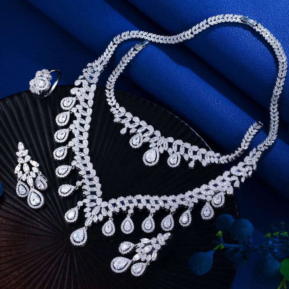 Hot Sale 4 Pcs/Set Luxury Vintage Jewelry Sets Statement Chocker Necklace Earrings Bracelet Ring Jewelry Set