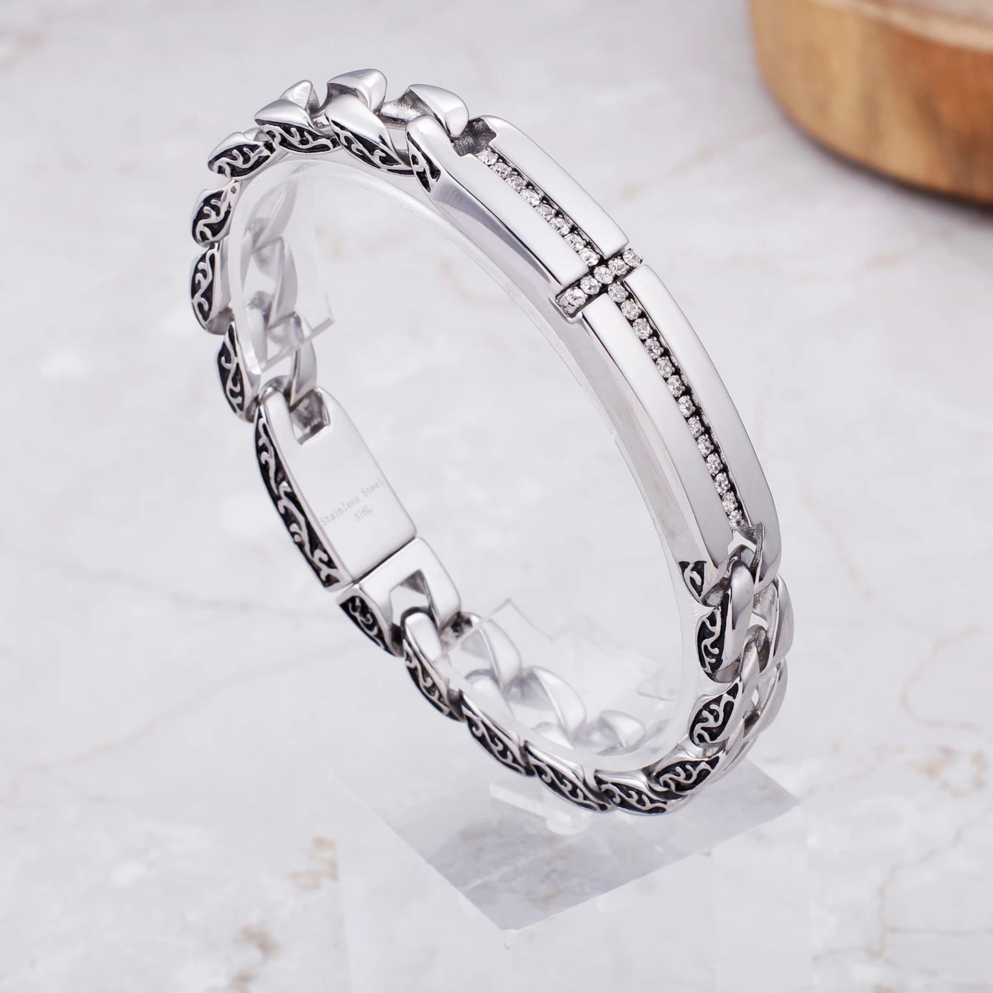 KALEN Personality Croving Flower Inlaid Zircon Cross Men's Bracelet