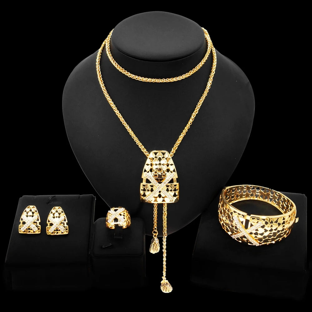 Zhuerrui Rose Italy Gold Jewelry Sets Dubai Necklace Bracelet Earrings Ring Jewelry Set Luxury Wedding Necklace Jewellery