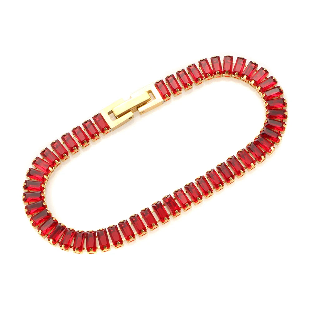 Tennis Chains Necklace Crystal Diamond Colorful Cubic Zirconia Tennis Tarnish Free Customize Bracelet Fashion Jewelry Set