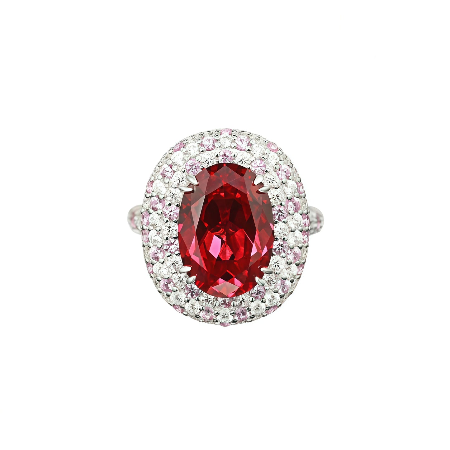 MUSHAN Luxury Geometric High Carbon Diamond Lab Grown Ruby Women's Wedding Bands 925 Sterling Silver Ring