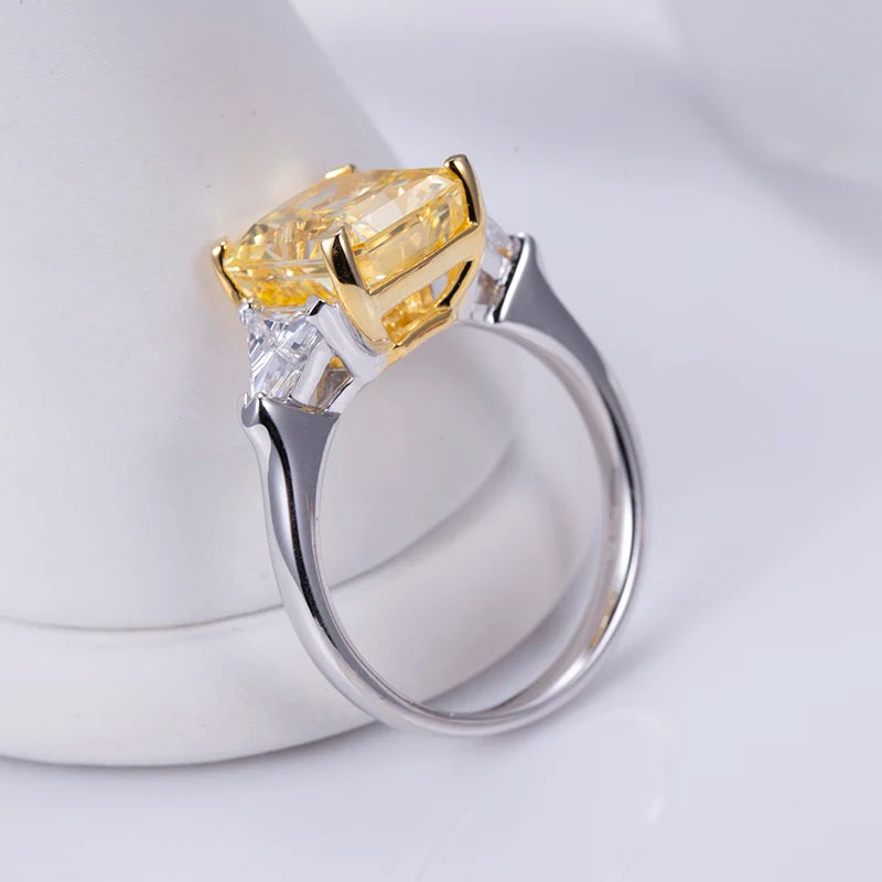 Messi Jewelry MSR-958 High Carbon Cubic Zircon Yellow Diamond Ring Jewelry S925 Radiant Cut  Engagement Wedding Ring
