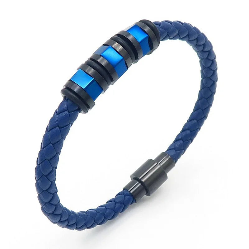 KALEN 210mm Men Vintage Multiple Style Stainless Steel&Cowhide Leather Bracelets