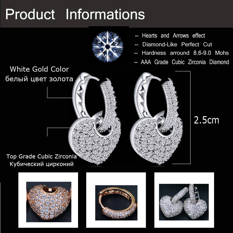 S&S Heart Shape CZ Pendant Necklace & Earrings Set – Rose Gold & Silver – Collection