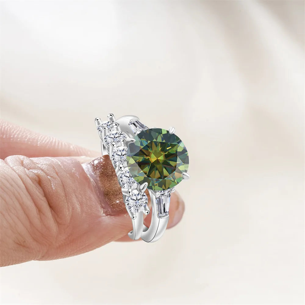 Saudi Arabia Silver Rings with Luxury S925 Sterling Silver Jewelry 6.5carat Gra Certificate Moissanite Ring Set Birthday Gift