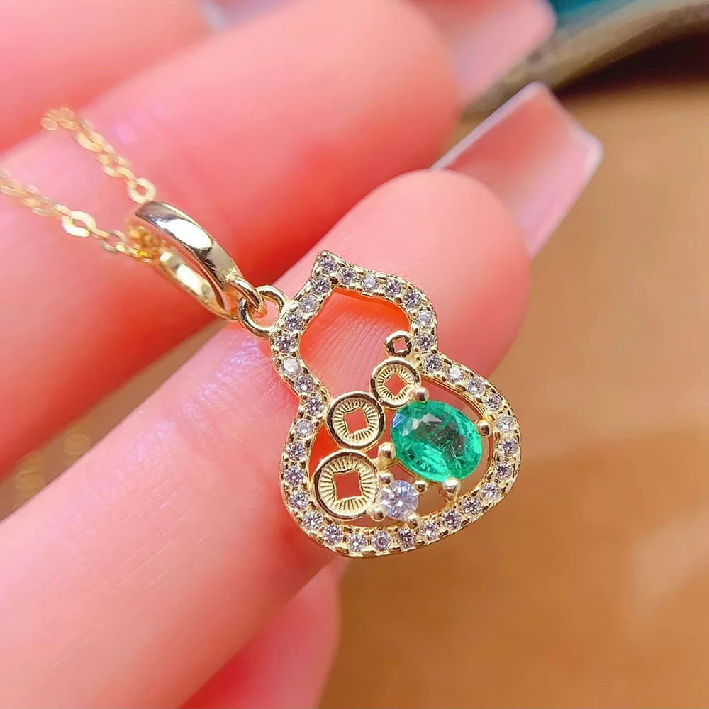 Gioiellieri Vintage 925 Sterling Silver Emerald Oval Cut Gold Plated Wedding Pendant Necklace-Classic Style