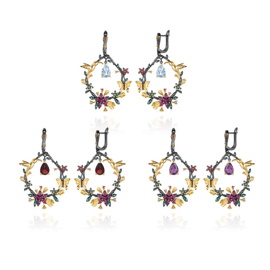 ArtistA Butterfly Floral Hoop Earrings in 925 Sterling Silver