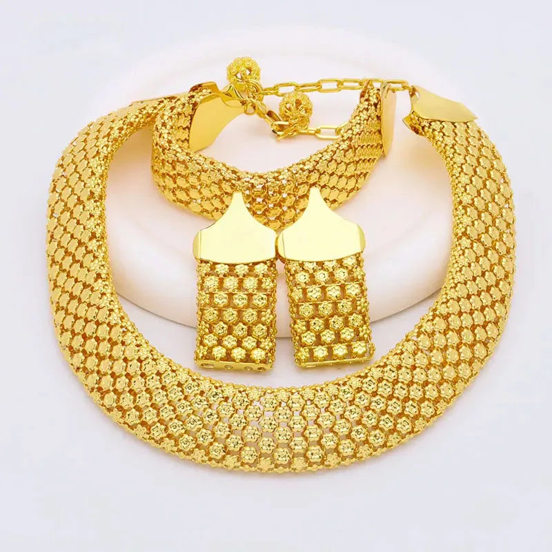 Luxury Golden Bridal Jewelry Set Ethnic Style Necklace Earrings Ring Bracelet for Weddings Eid Middle Eastern Accessories Gifts