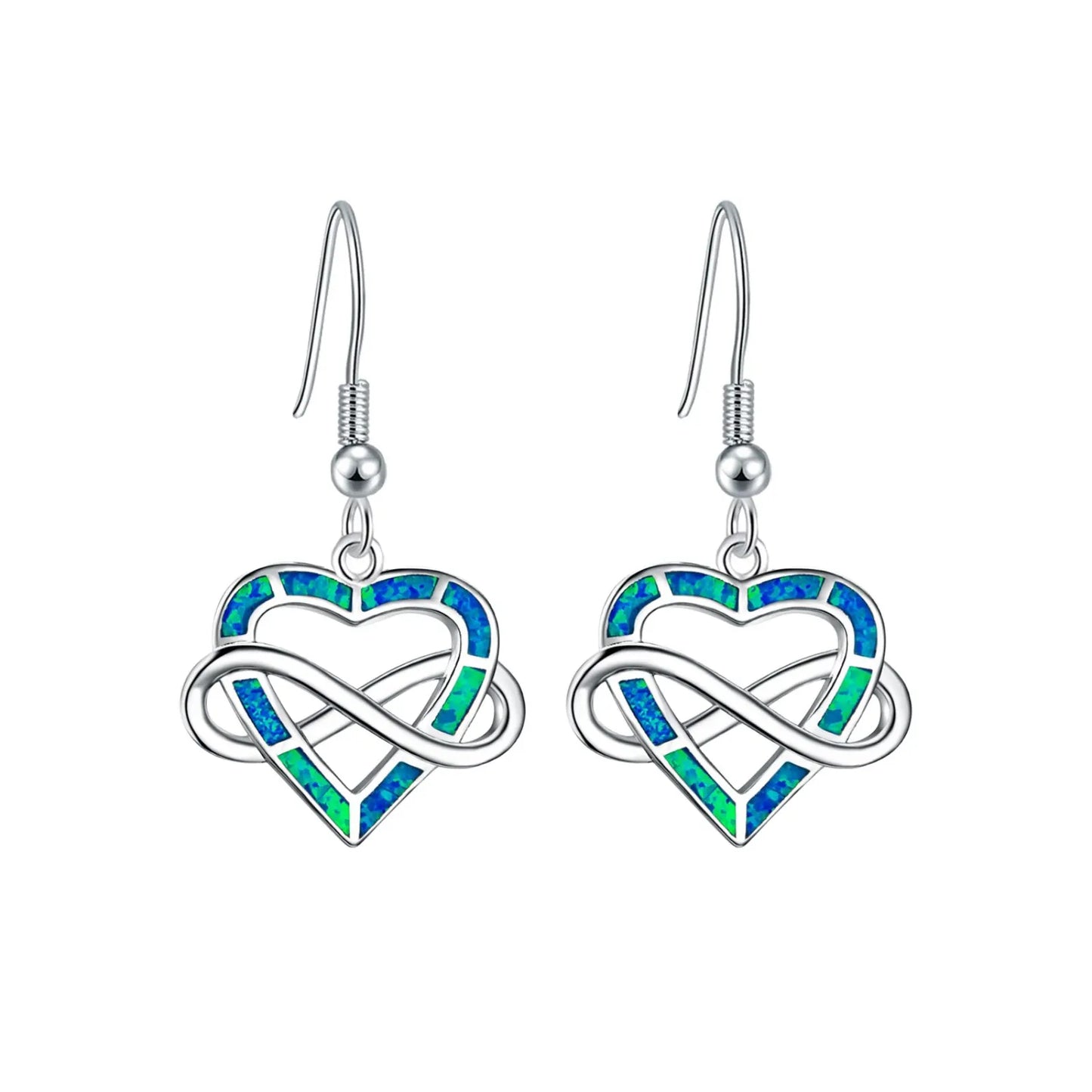 Trendy Dainty Brass Silver Plated Christian Opal Heart Shaped Love Pendant Earrings Cute Minimalist Gift Jewelry Bulk Supply