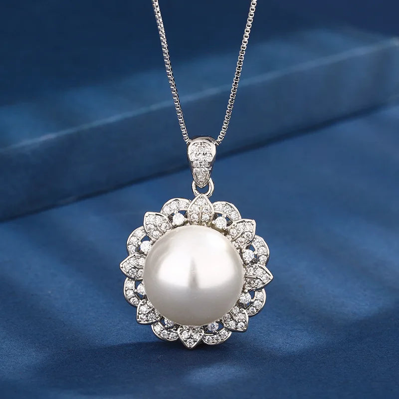 Factory Wholesale Eco-friendly Copper Round 16-12mm White Shell Pearl Fashion Bridal Jewelry Set for Women