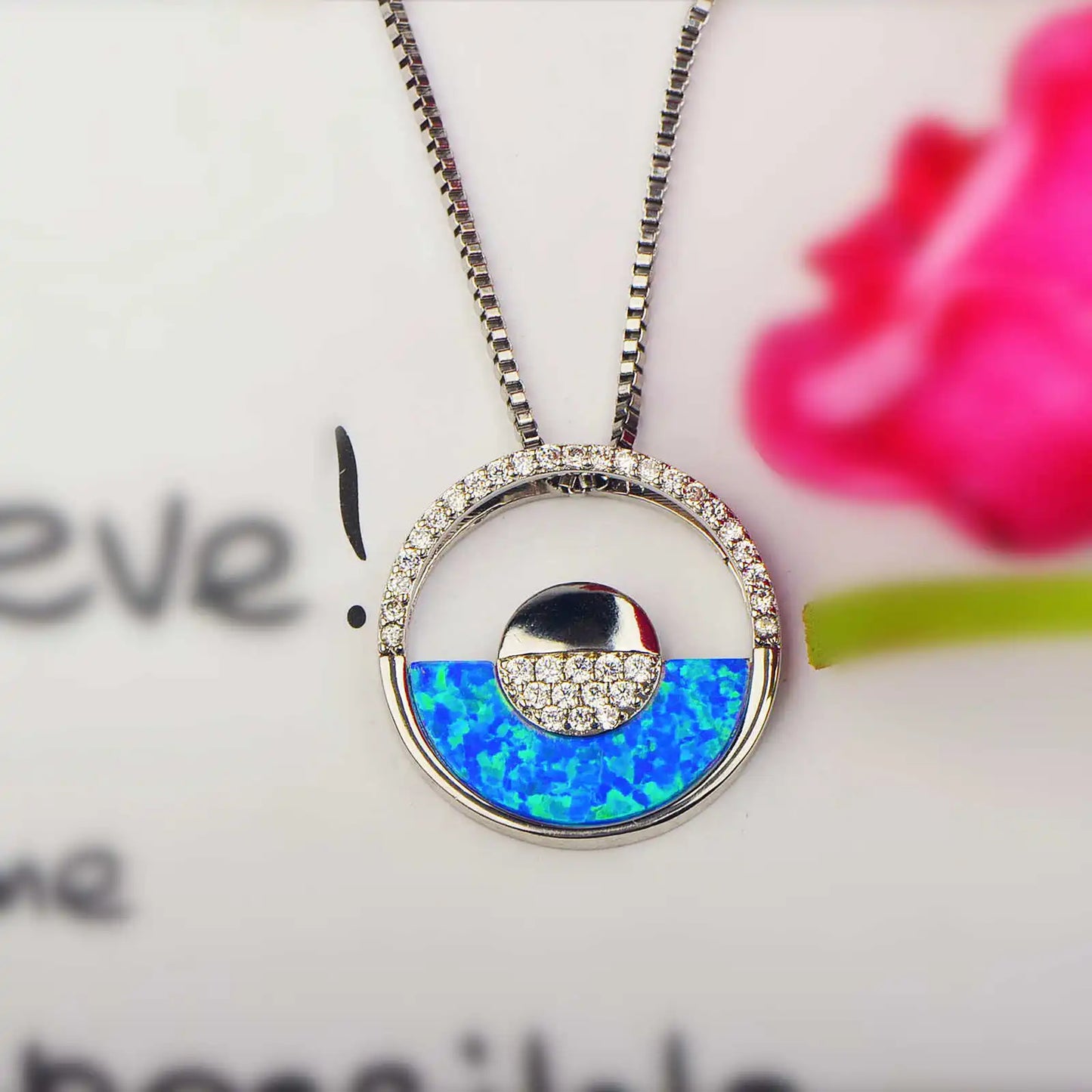 Ins Style Hawaiian Blue Opal Necklace - Round Charm Statement Sweater Chain Boho Jewelry