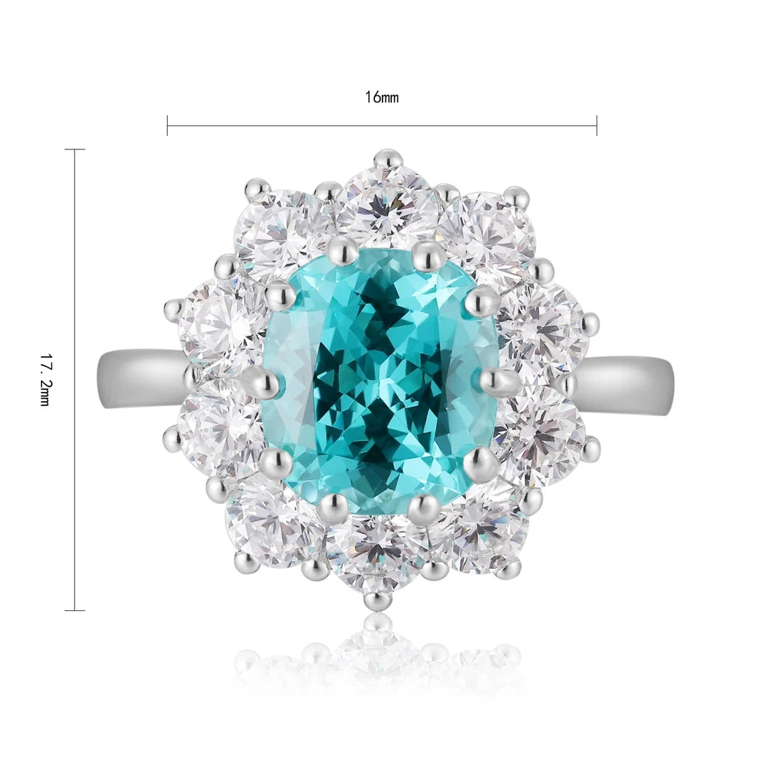 Gemfiori Handmade Lab Grown Paraiba Sapphire Engagement Rings Rhodium Plated Sterling Silver 925 Wedding Jewelry