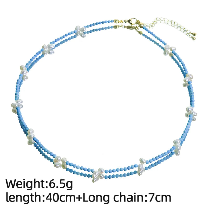 GLSEEVO Natural Freshwater Pearl & Turquoise Bead 3-Piece Jewellery Set — Necklace, Bracelet & Ring