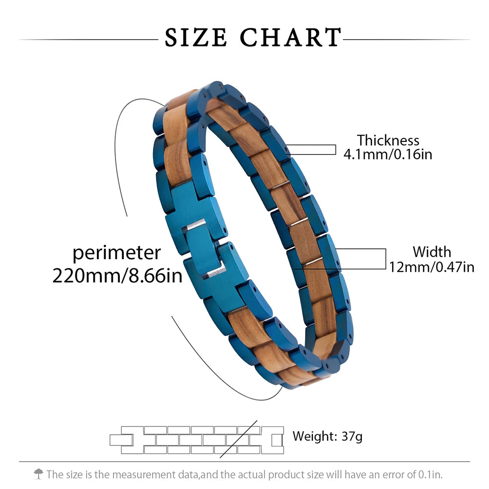 REBEL Handmade Unisex Natural Walnut Wood Luxury Trendy Gift Jewelry & Gold Stainless Steel Chain & Link Bracelet