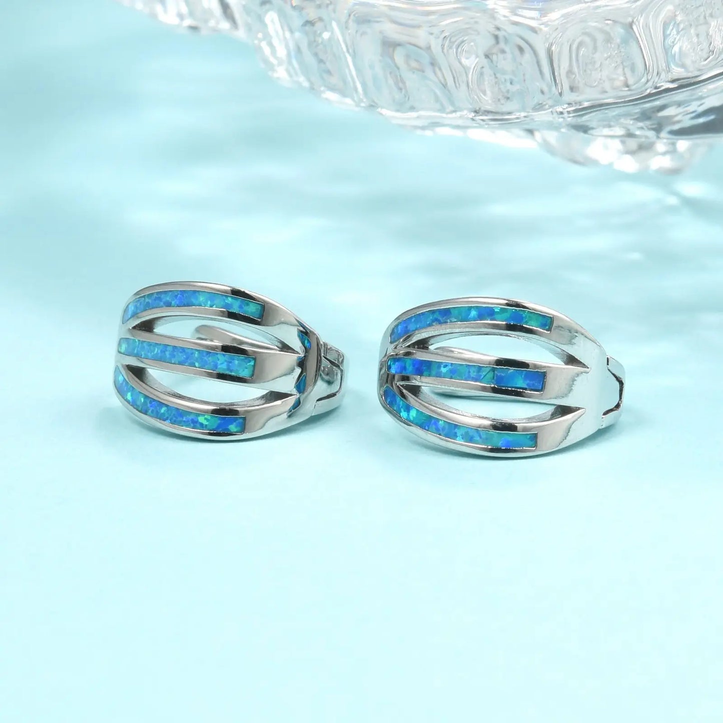 Cross Stud Earrings - Blue Opal Inlaid Silver Plated Religious Jewelry for Women Wholesale