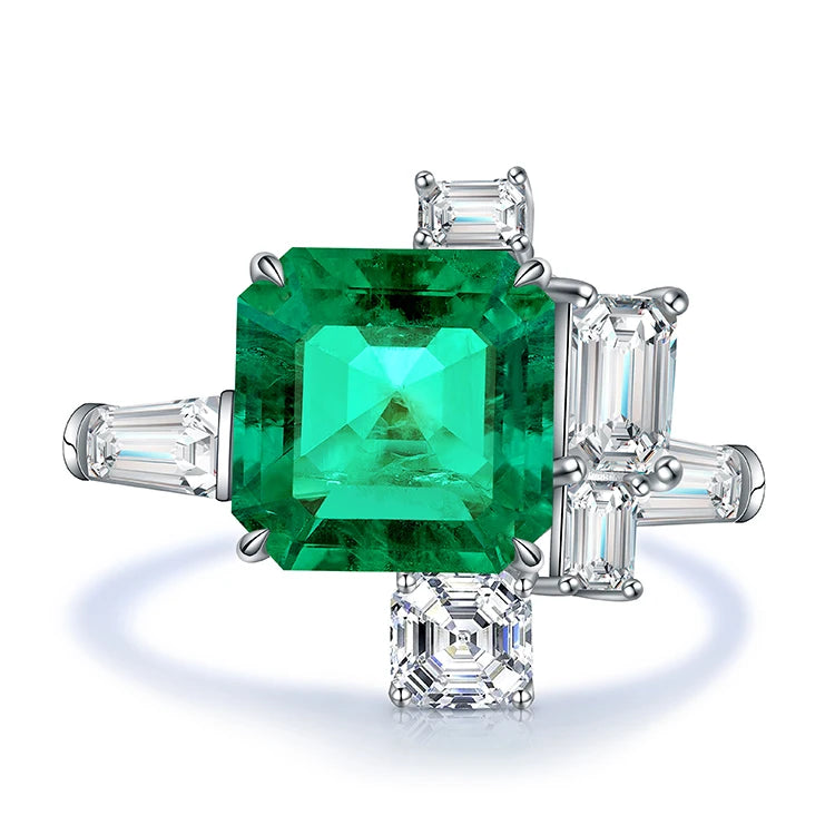 Gemfiori Customized Luxury Solid Gold Ring 18K 14K 9K White Gold Geometrical Rings Lab Grown Emerald Engagement Ring Wedding Jewelry