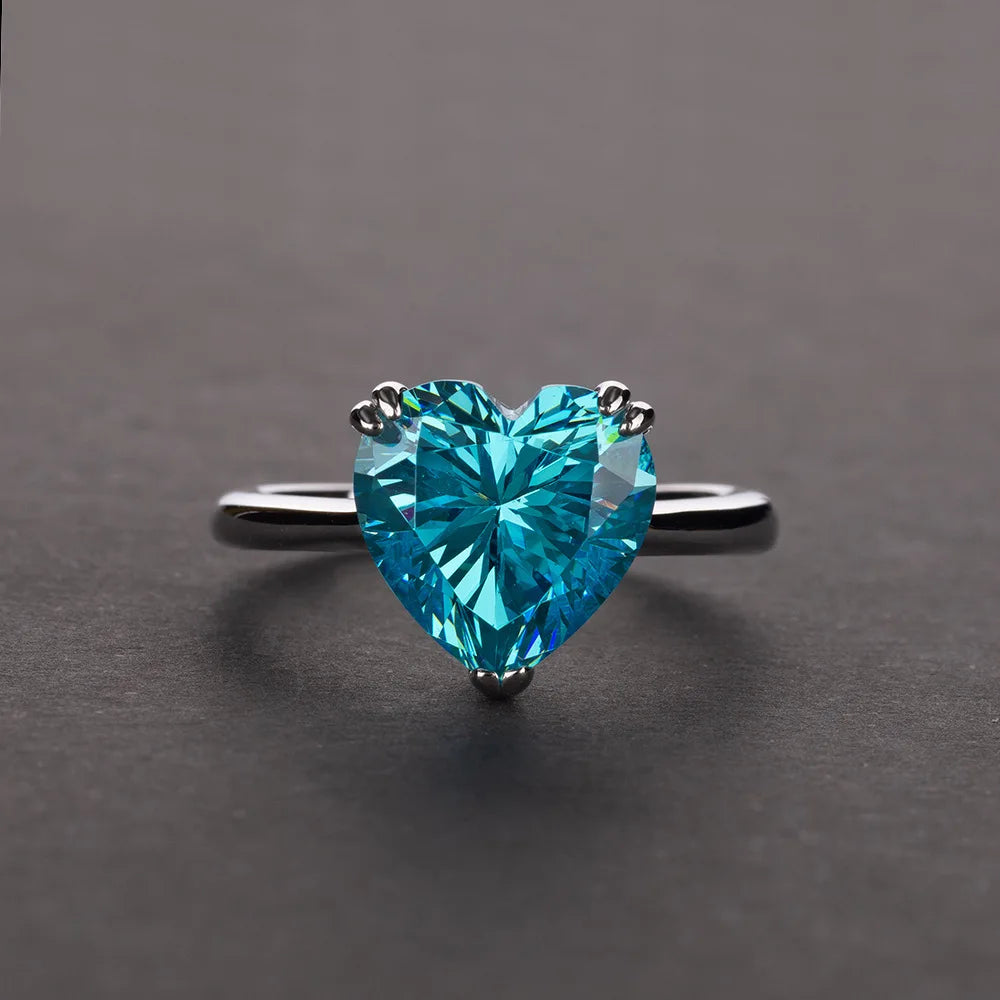 MuShan Jewelry Factory Cross Border Best Selling S925 Silver 4 Carat Heart 10*10 High Carbon Diamond Ring for Women
