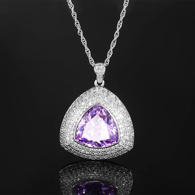 Gemfiori Jewelry Set for Women Fashion Purple Zircon Brass Gold-plated Inlaid Shiny Zircon Set Ring Necklace Earrings