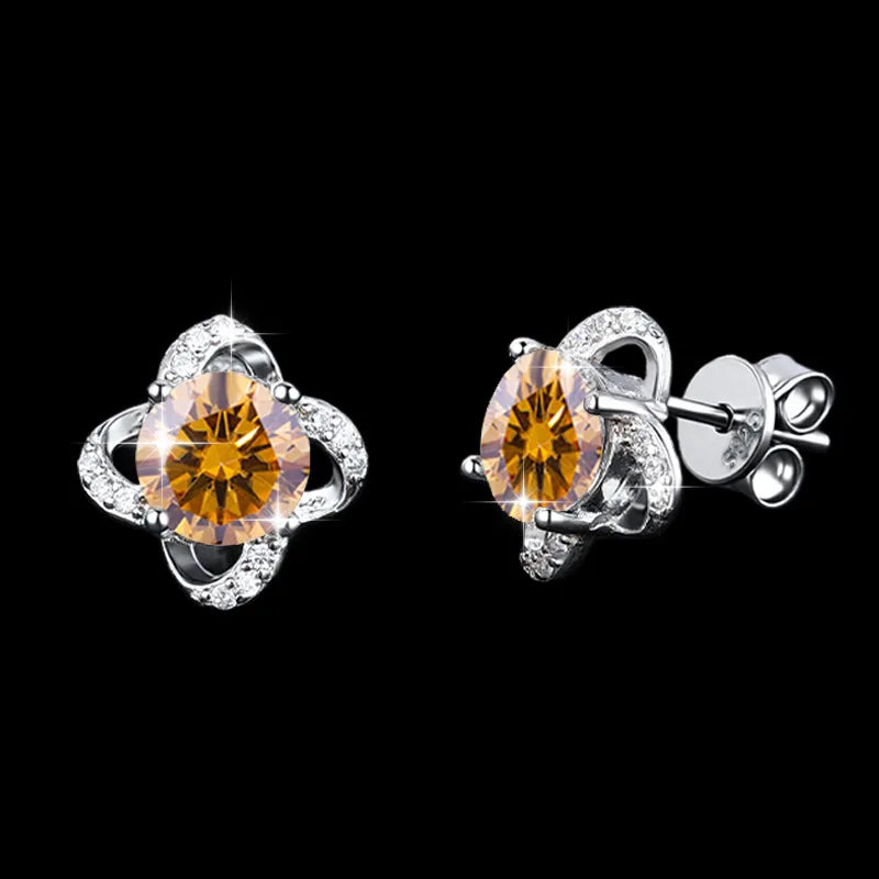REDheart Trendy S925 Silver Four-leaf Clover Inlaid 1CT Moissanite Pendant Necklace and Earrings for Women Jewelry Set