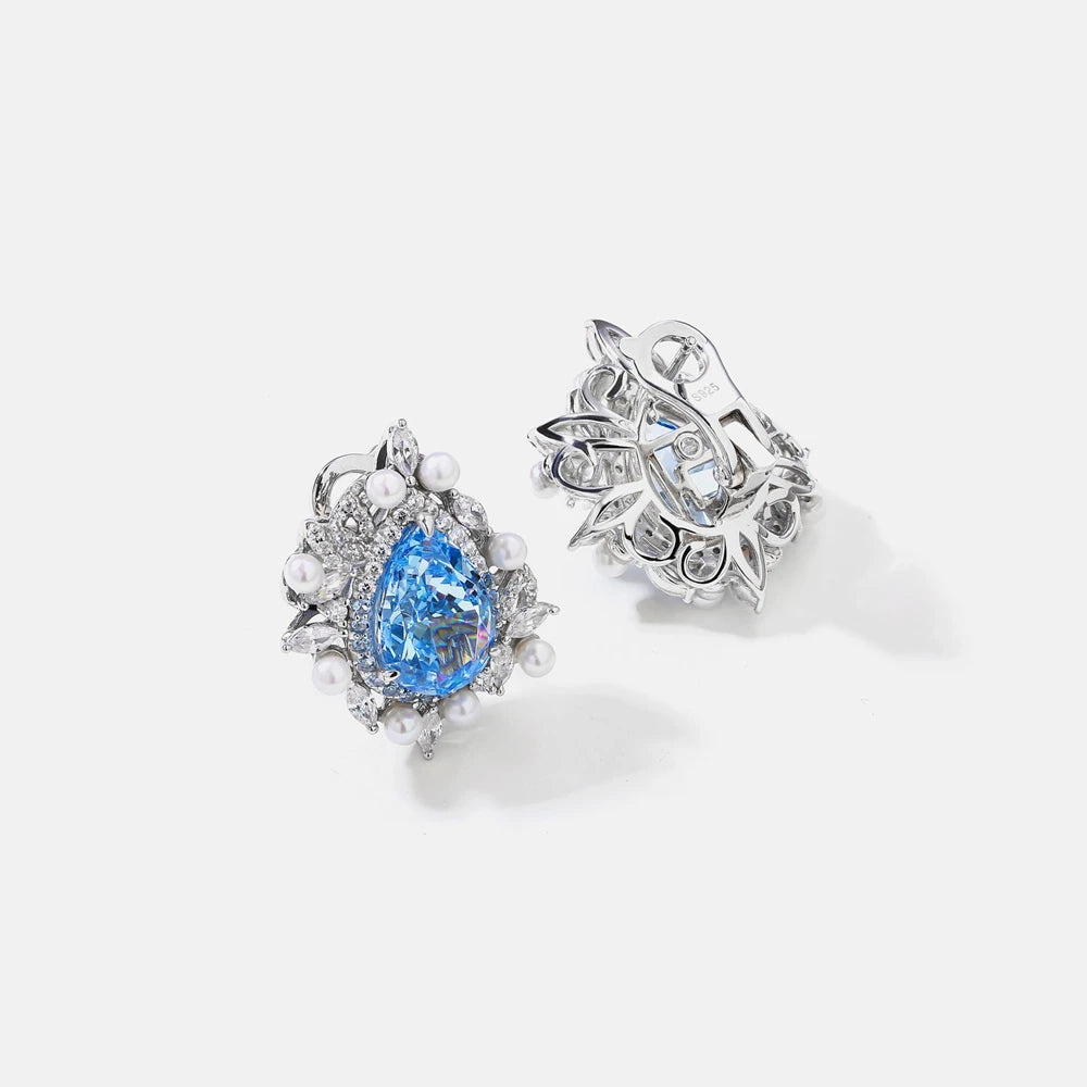 MUSHAN Jewelry Factory 925 Sterling Silver Stud Earrings Luxury HCD Aquamarine Synthetic Sapphire Ear Pin Earrings Stud Jewelry