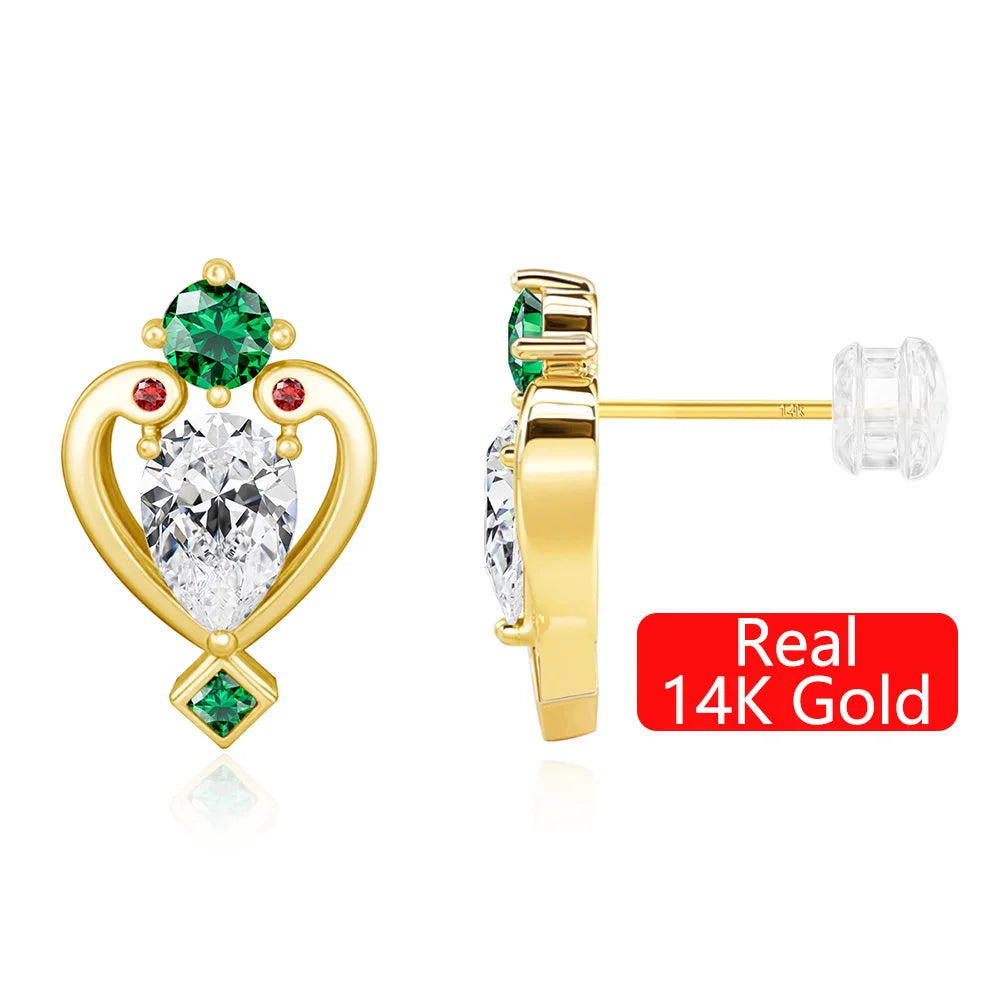 Gioiellieri Gold Jewelry Woman Mother's Day Gifts 0.5ct Pear Cut Moissanite Real 14K Hollow Vintage Queen Hearts Scepter Stud Earrings