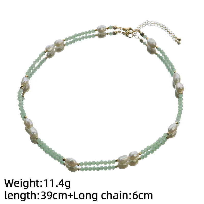 Natural Freshwater Pearl Crystal Beaded Necklace for Women Daily Wear Wedding Vacation Dainty Bridal Necklace Bohemian Jewelry