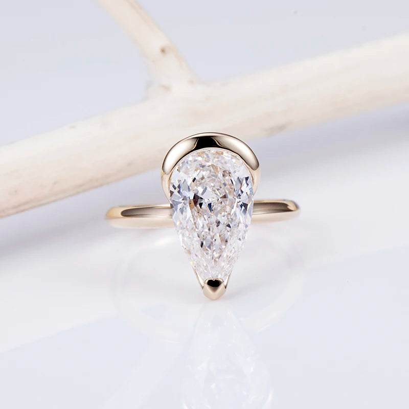 Gemfiori MSR-1507 Custom Ring Jewelry 3ct D VVS2 Engagement Ring 14k Yellow Gold Pear Cut Lab Grown Diamond Ring
