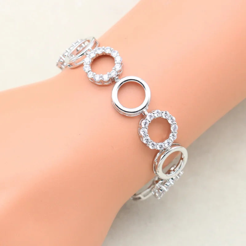 XOTICA 925 Silver Jewelry Set White Gold Bridal Wedding Dress for Women Zirconia Necklace Earrings & Bracelet for Party