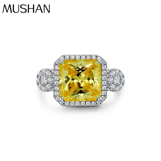 MUSHAN Jewelry Factory 2026 New Style Light Yellow 10*10 High Carbon Diamond Set 5Carat Ring in European and American 925 Silver