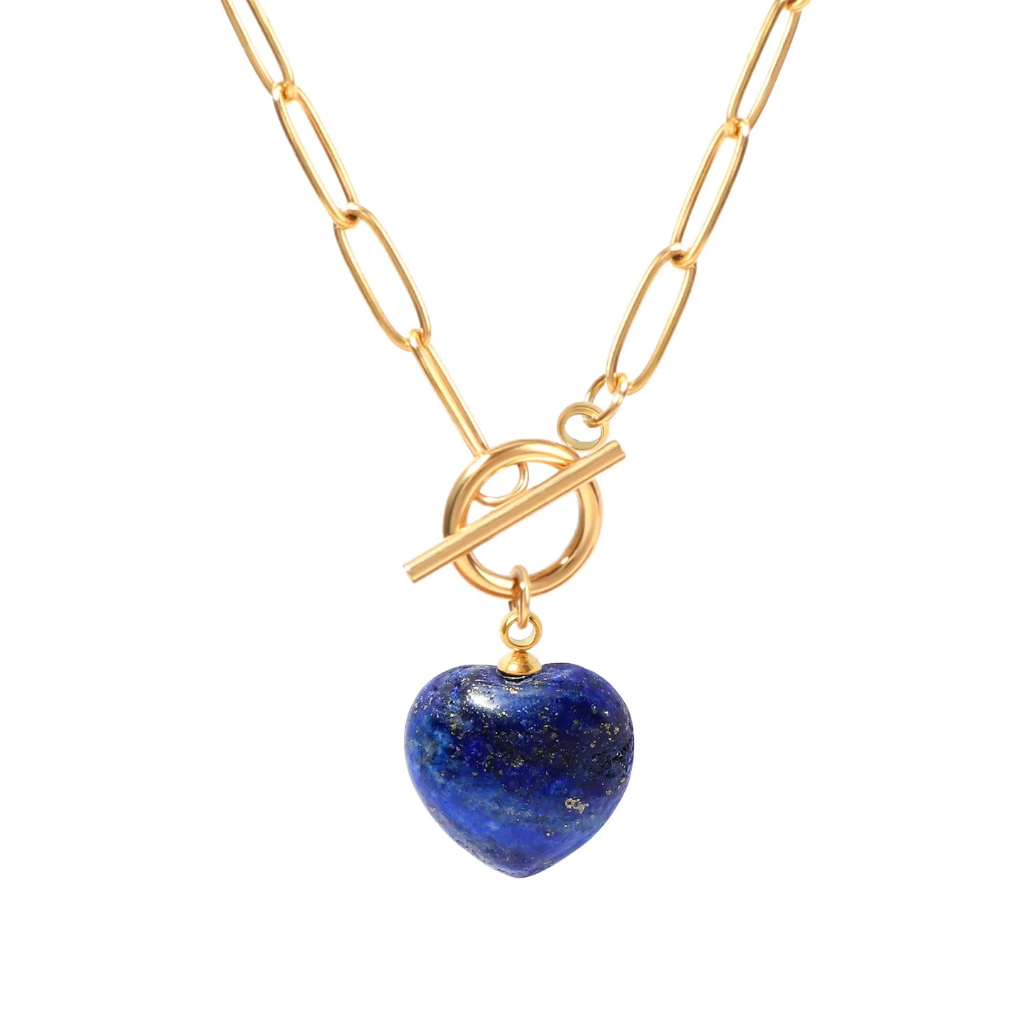 Natural Stone Stainless Steel Heart Pendant Necklace Necklace