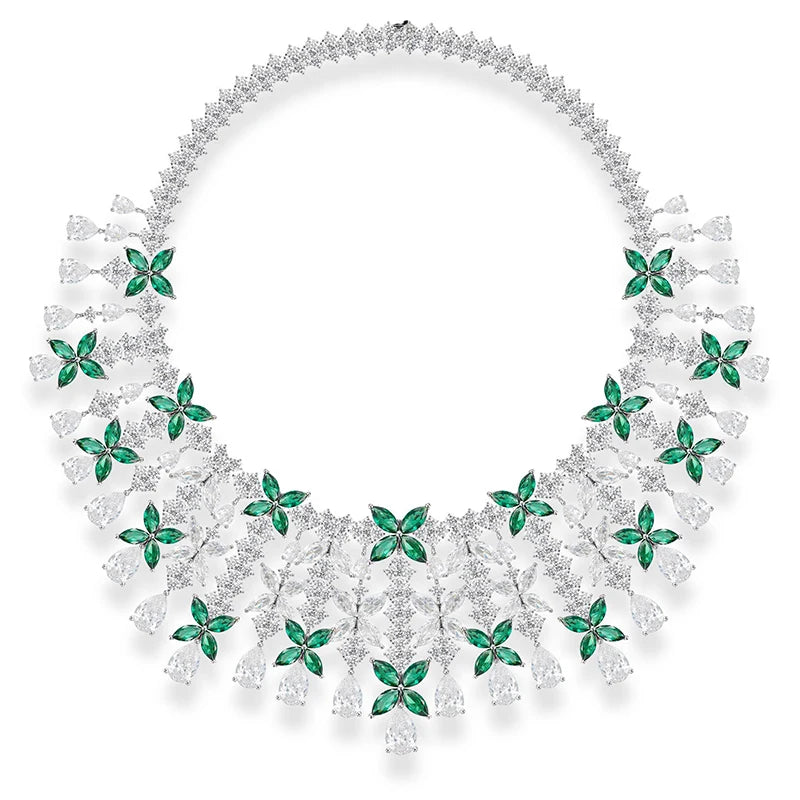 S&S Classic and Exaggerated Luxurious Zircon butterfly Tassel Necklace Earrings and Ring Set for Parties and Dinners