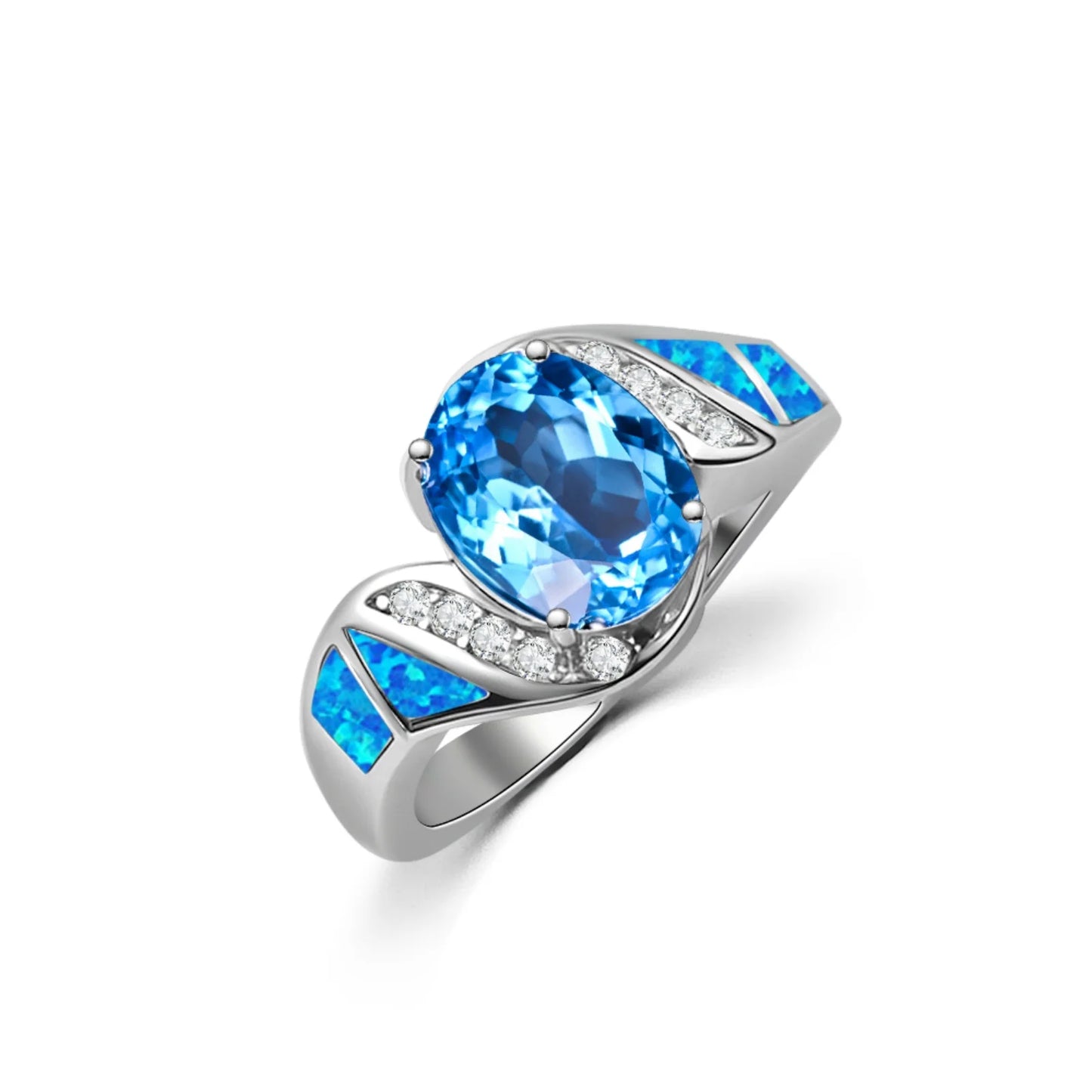 Statement Purple Gemstone & Blue Opal Ring | Zircon-Accented  Band | Luxury Fashion Jewelry for Women Men