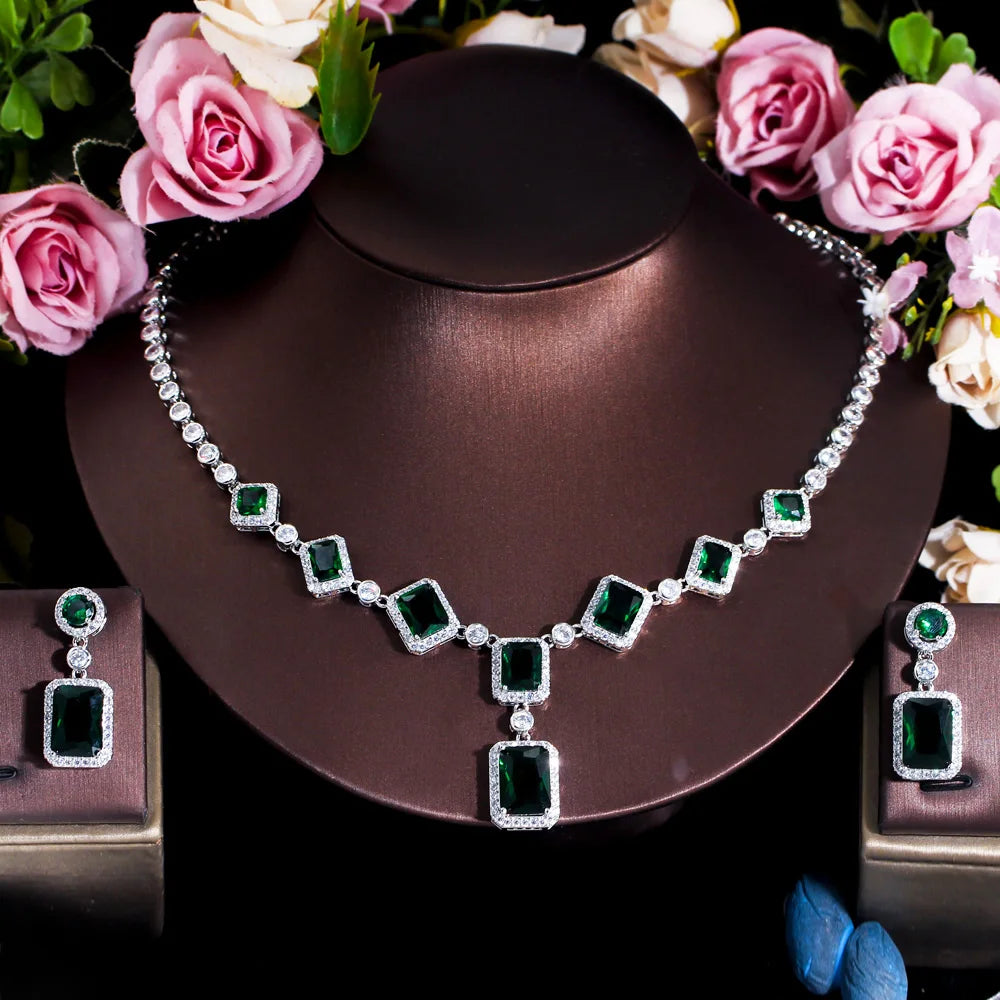 Bulk Luxury Purple Cubic Zircon Halo Setting Jewelry Set Copper Alloy Necklace and Drop Earrings for Women Wedding Party Gifts