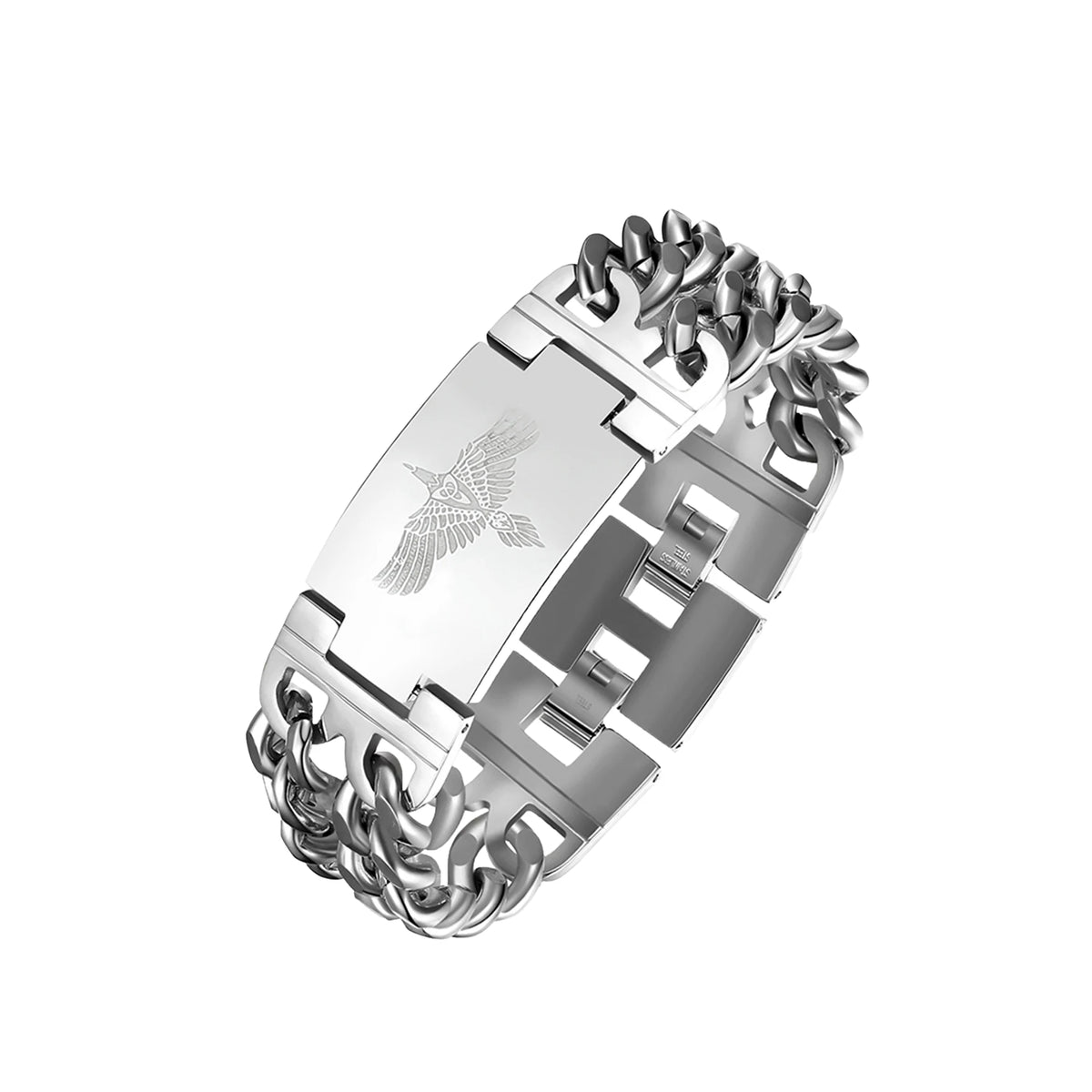 REBEL VIKING Nordic Rune Flying Bird Celtic Knot Cuban Bracelet – Silver & Black