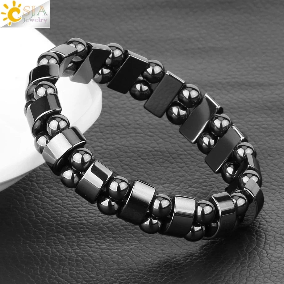 CSJA Hot Selling Magnetic Hematite Bead Bracelets Natural Stone Healing Energy Healthy Bracelet for Men