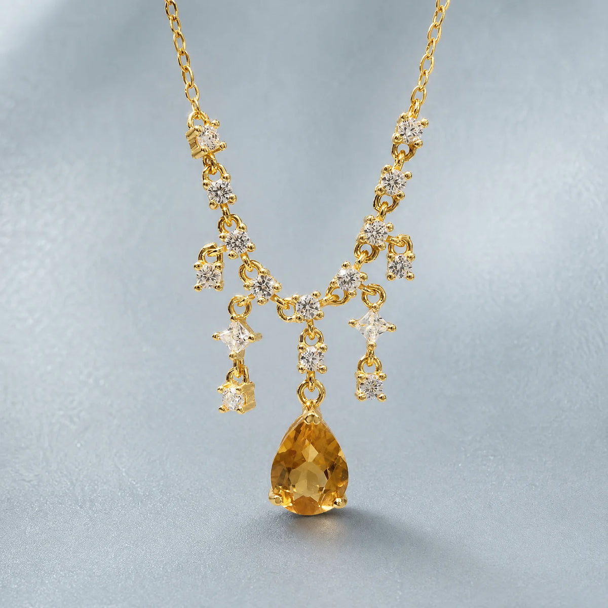 Gioiellieri 925 Sterling Silver Natural Citrine Pendant November Birthstone Yellow Gemstone Pear Cut Necklace Solitaire Chain Romantic