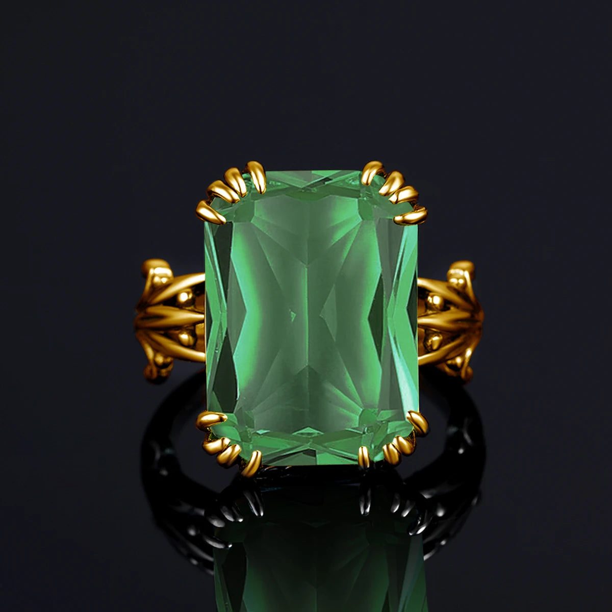 ArtistA Emerald Gemstone Vintage Engagement Wedding 925 Sterling Silver 18K Gold Plated Jewelry Set with Ring Earrings Pendant for Women