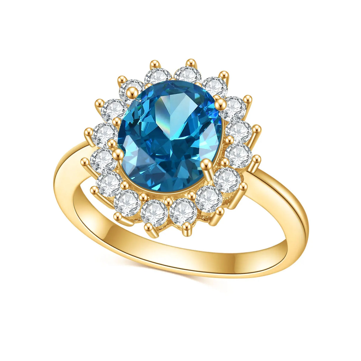 Gemfiori Abiding Gold Plated Oval Colored Stone 925 Sterling Silver Custom Wedding Halo Rings Jewelry for Women