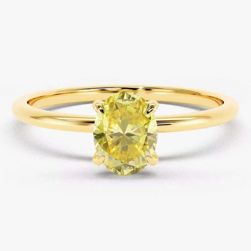 Minimalist S925 Sterling Silver Gold Plated Anti Tarnished Women's Fine Jewelry Oval Cut 0.5CT VVS GRA Colorful Moissanite Rings