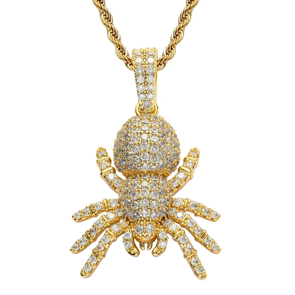 BES Animal Spider Pendant Necklace Hip Hop Iced Out Spider Cubic Zirconia Pendants Silver Color Plated Hip Hop Jewelry