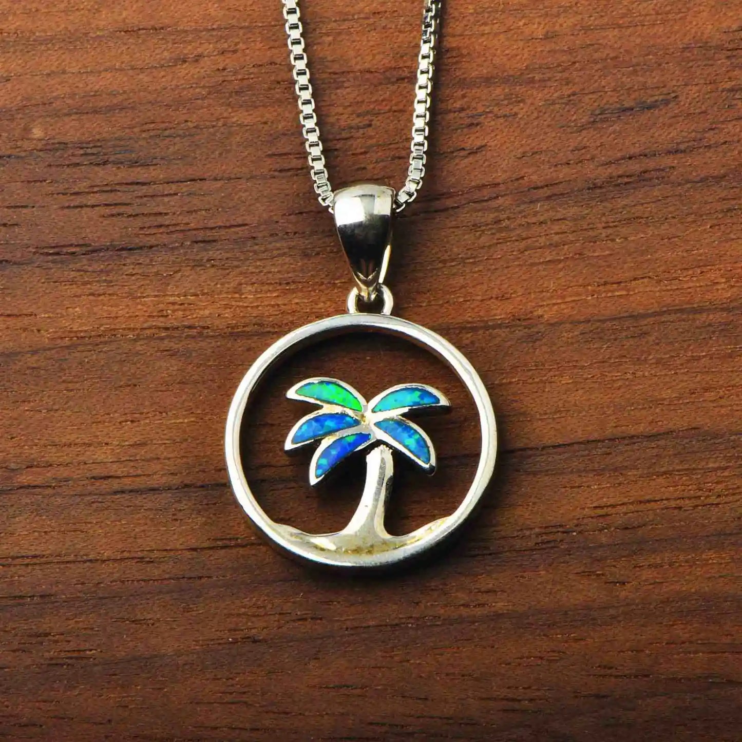 Blue Opal Inlaid Copper Silver Plated Christian Box Chain Plant Jewelry for Women Wholesale